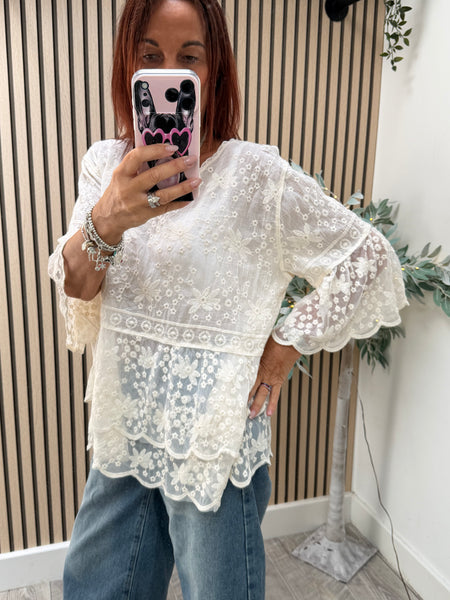 Embroidered / Lace V Neck Boho Top