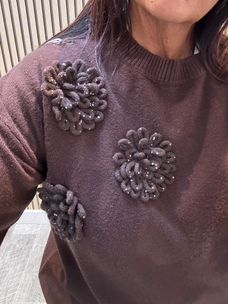 Soft knit 3d Flower Sequin jumper