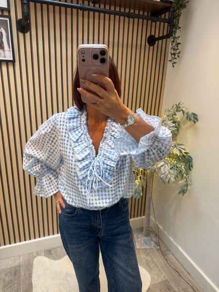 Gingham Frill Front Blouse