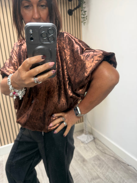Studio Metallic Bubble Hem Top