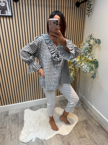 Gingham Frill Front Blouse