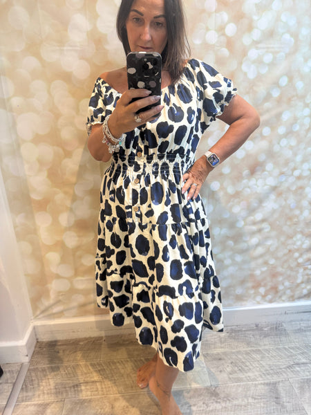 Leopard Bardot off the shoulder dress