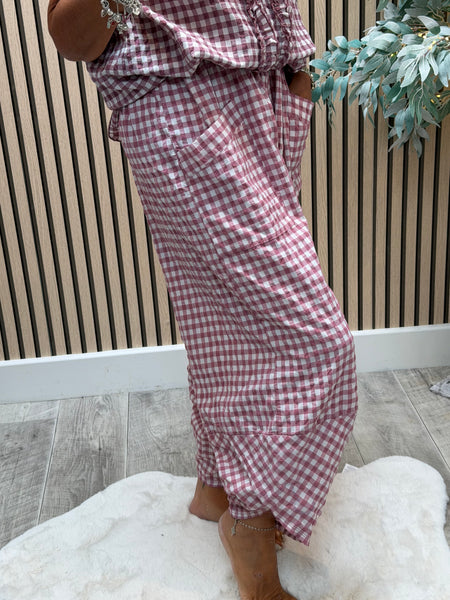 Gingham balloon leg trousers