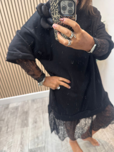 ID Corsage Lace Hem Sweatdress