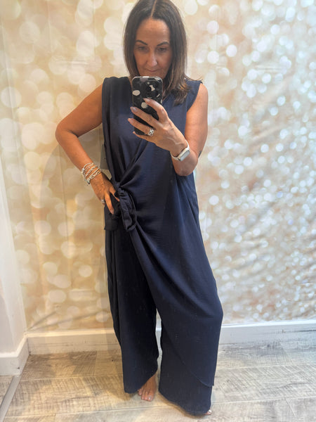 Curve Wrap Over Palazzo Jumpsuit