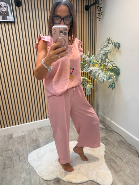 Crinkle 2 Piece 3/4 Trouser /Top Set