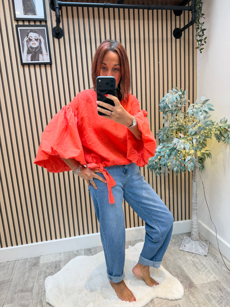 Studio Linen Puff sleeve Top