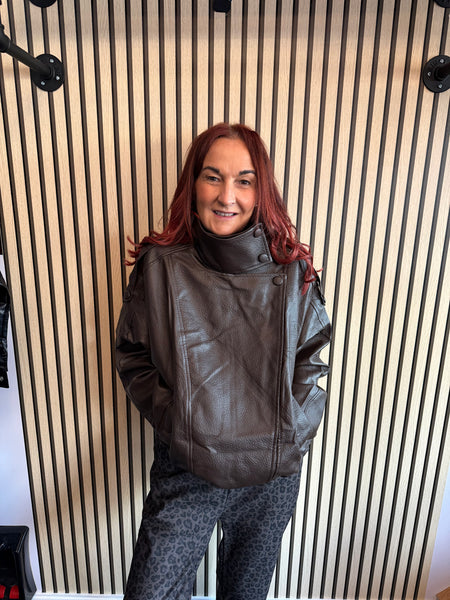 Pleather Funnel neck Bomber Jacket