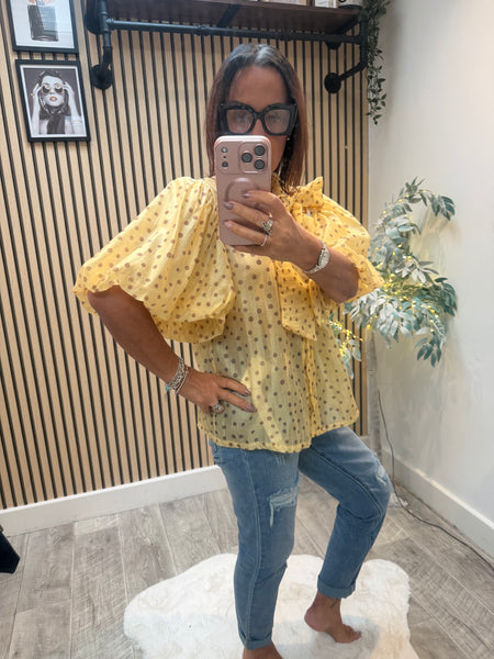Silky sheer Polka Dot Puff sleeve blouse