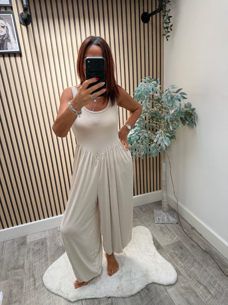 Ribbed  Jumpsuit with Cuff hem