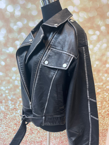 Distressed Faux Biker Jacket