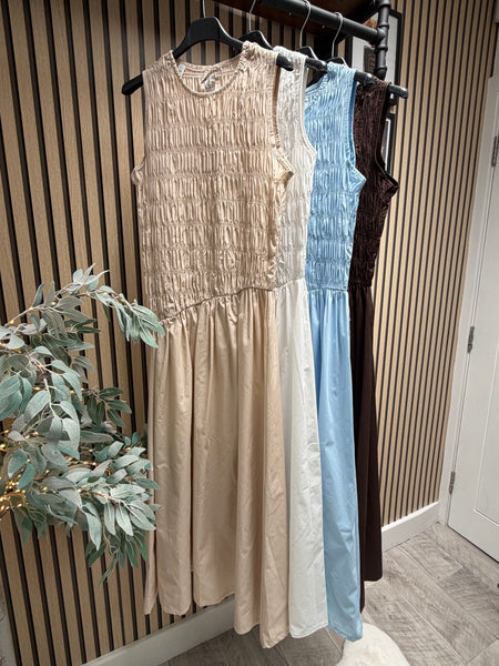 Sateen Shirred Maxi Dress