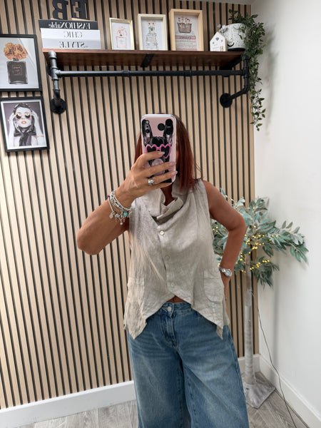 Studio Linen Cowl Neck Waistcoat
