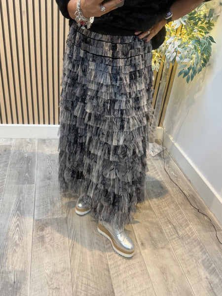 Tulle Tie Dye Tiered Maxi Skirt