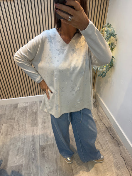 V Neck Diamante Star Jumper