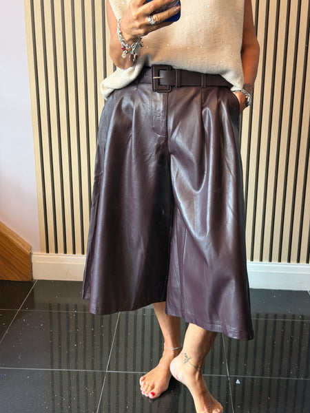 Pleather Belted  Culottes