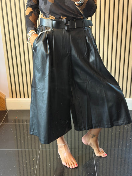 Pleather Belted  Culottes