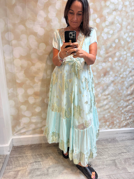 Embellished Maxi Dress with Chiffon Overlay