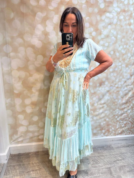 Embellished Maxi Dress with Chiffon Overlay