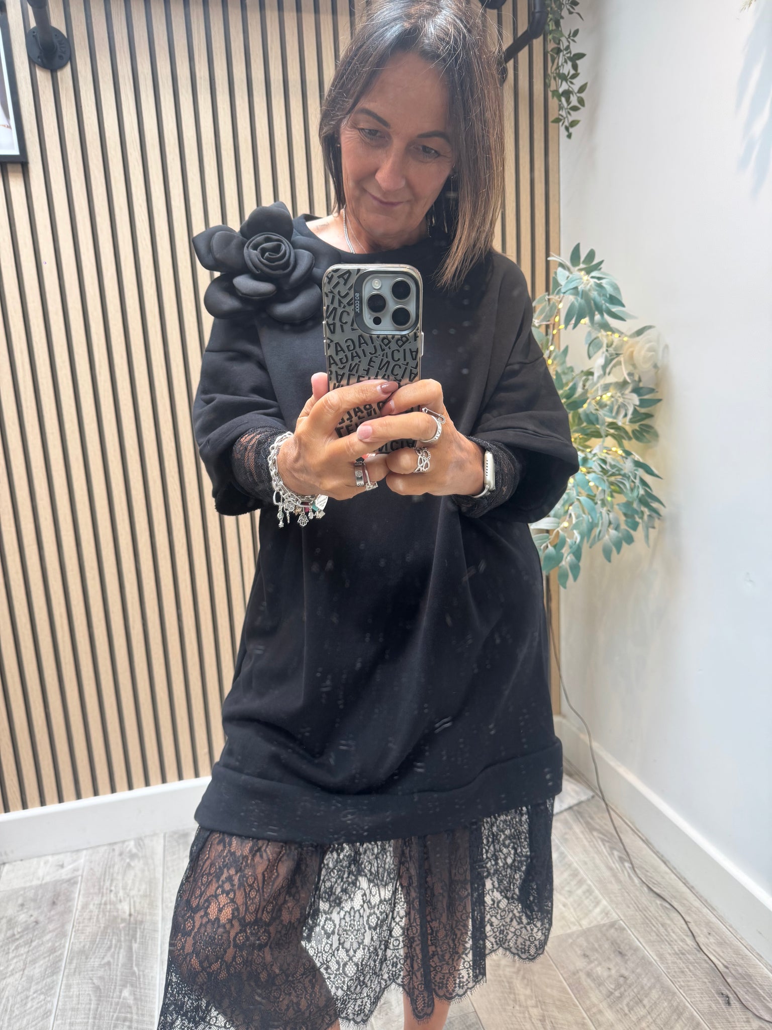 ID Corsage Lace Hem Sweatdress