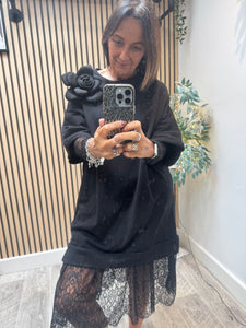 ID Corsage Lace Hem Sweatdress