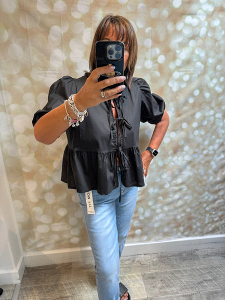 Peplum Tie Front Top
