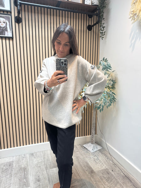 Embellished Balloon Sleeve Jumper