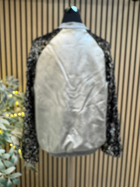 Studio  Pleather Bomber Jacket with sequin sleeves