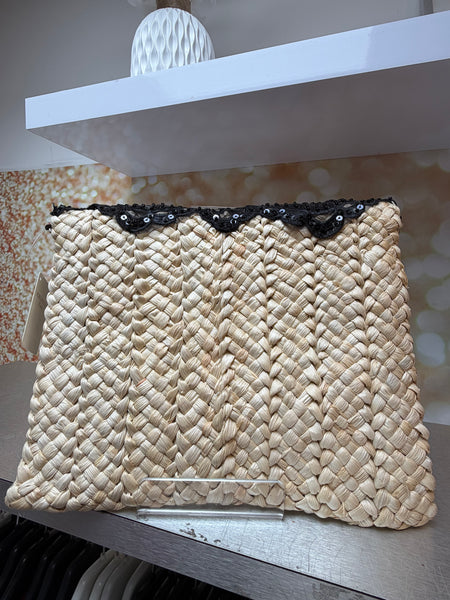 Straw  Embellished Clutch Bag
