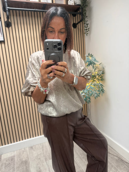 Studio Metallic Bubble Hem Top