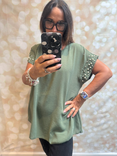 Crinkle Top with embellished trim