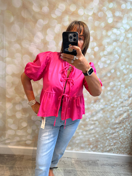 Peplum Tie Front Top