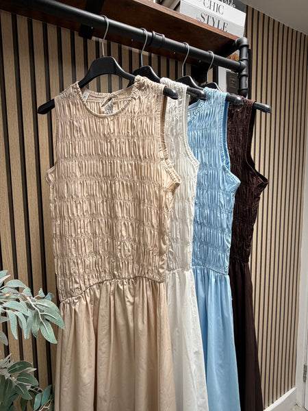Sateen Shirred Maxi Dress