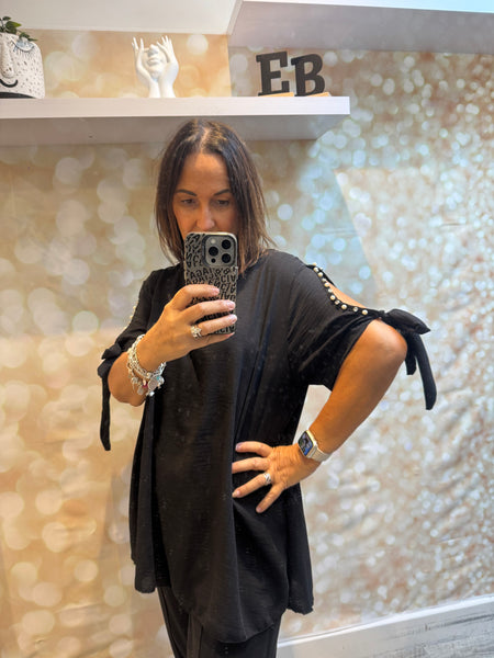 Crinkle Top with embellished cold sleeve