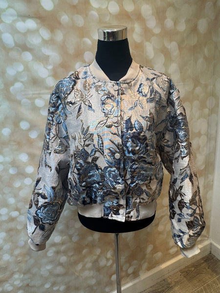 Silky Embossed Blue Bomber Jacket