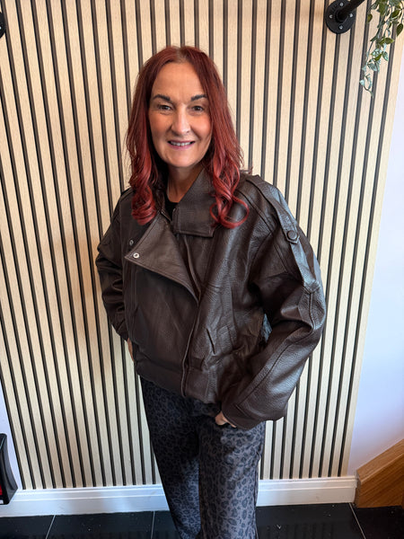 Pleather Funnel neck Bomber Jacket