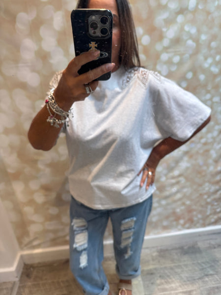 Embellished Shoulder T Shirt