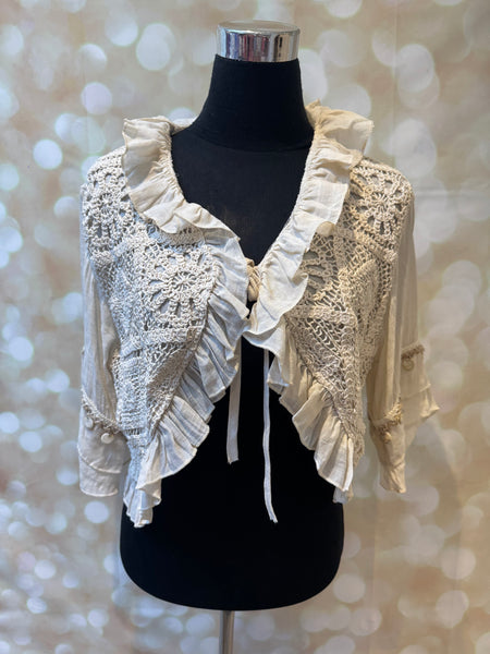 Cropped Crochet Tie Front Cardigan
