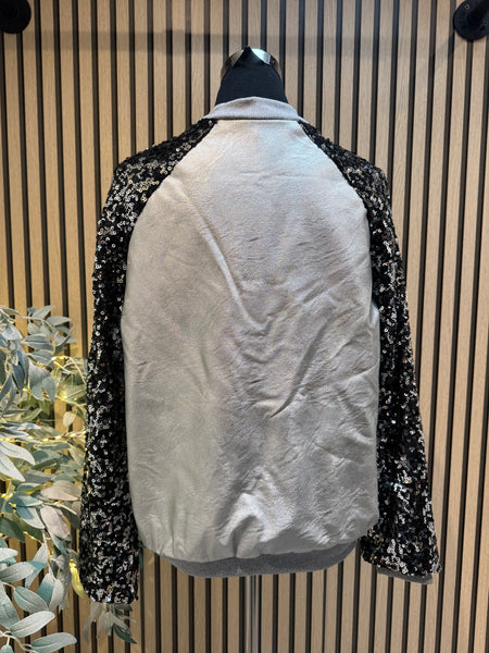 Studio  Pleather Bomber Jacket with sequin sleeves