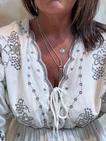 Embroidered V Front Maxi Dress