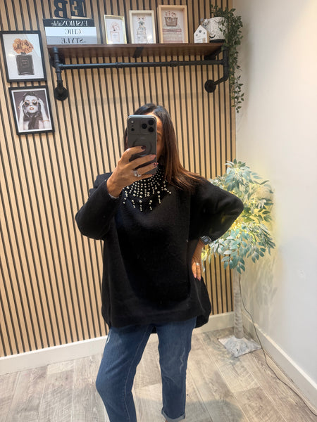 Soft knit  studded neck Jumper