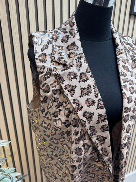 Studio sequin/ leopard longline waistcoat