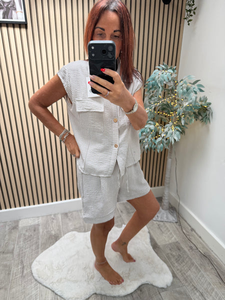 2 Piece Pinstriped  Short/shirt