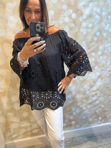 Bardot /Crochet Top