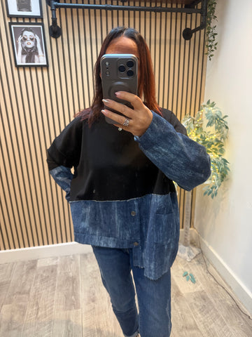 Sweatshirt with Denim Hem