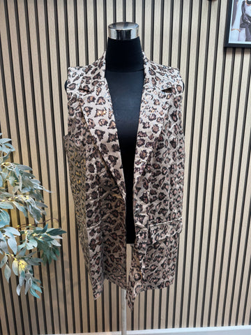 Studio sequin/ leopard longline waistcoat