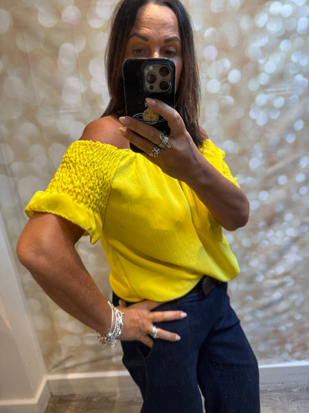 Bardot Shirred Shoulder Top