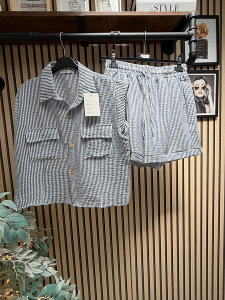 2 Piece Pinstriped  Short/shirt