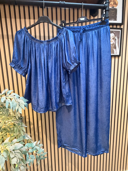 Denim Palazzo / Bardot Top Set
