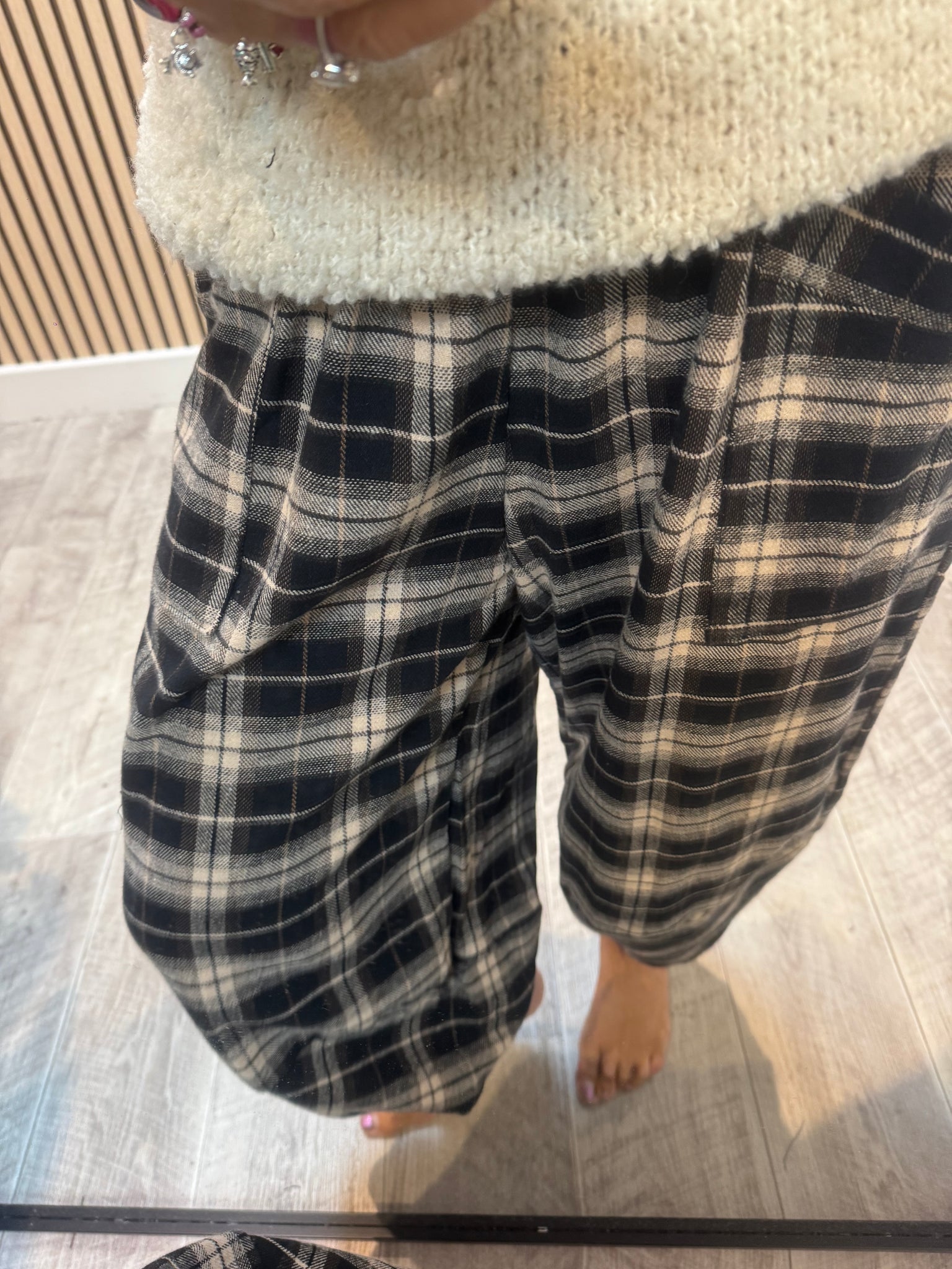 Checked Wool Mix Cocoon Trousers